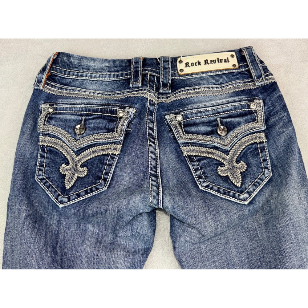 Rock Revival Ashley Straight Easy Jeans 26x22 Blue Embellished Flap Pocket‎ Y2K - Picture 4 of 5